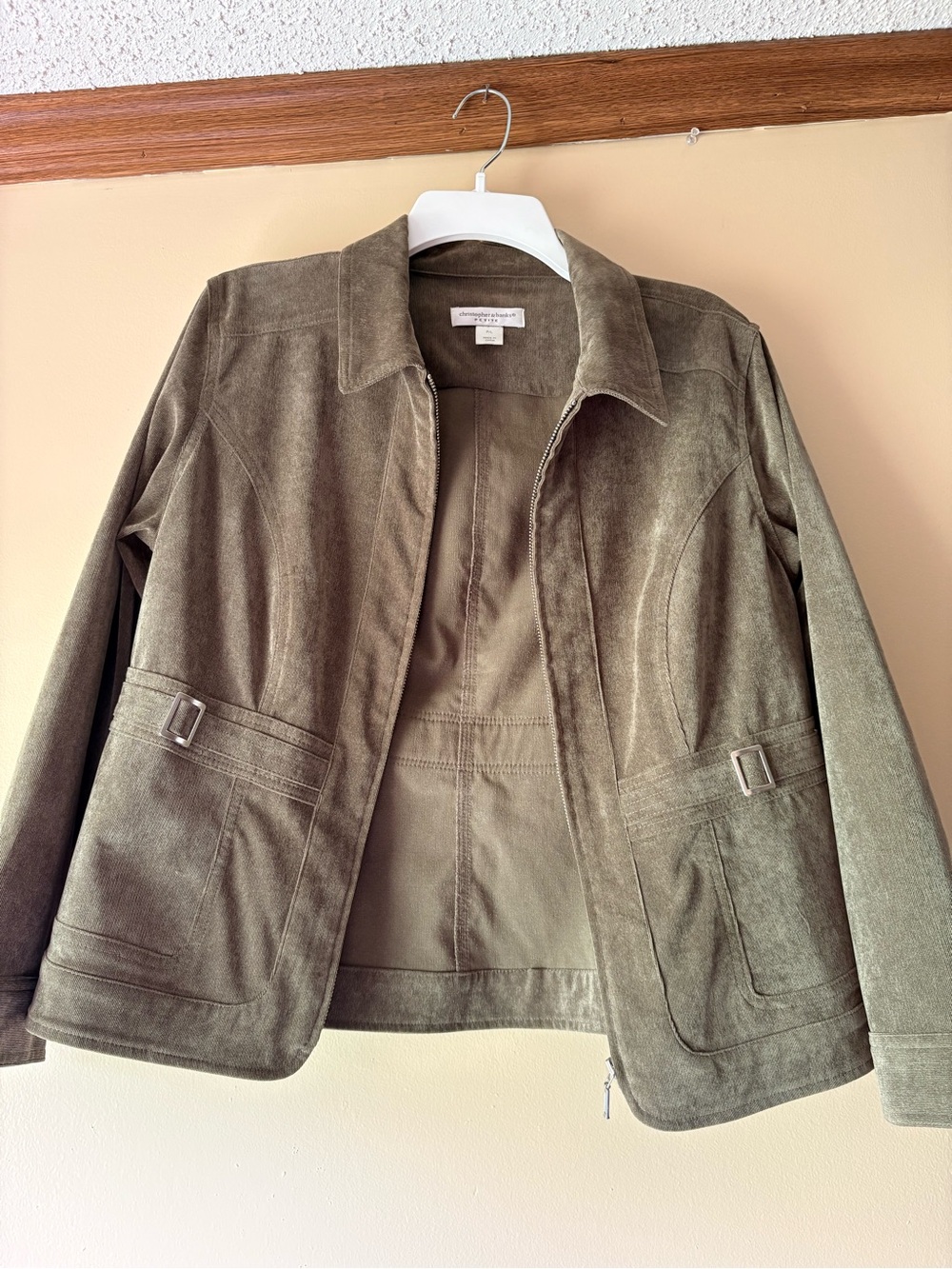 Christopher & Banks Olive Green Suede-Look Zip Jacket